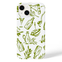 Mediterranean Green White Olive Botanical Pattern