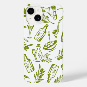 Mediterranean Green White Olive Botanical Pattern Case-Mate iPhone 14 Case