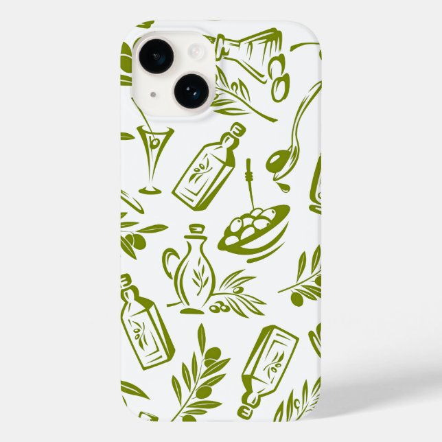 Mediterranean Green White Olive Botanical Pattern Case-Mate iPhone Case (Back)