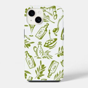 Mediterranean Green White Olive Botanical Pattern iPhone 14 Case