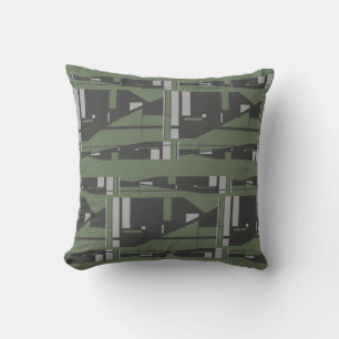 Mediterranean Grey Charcoal on Olive Large Mosaics Cushion