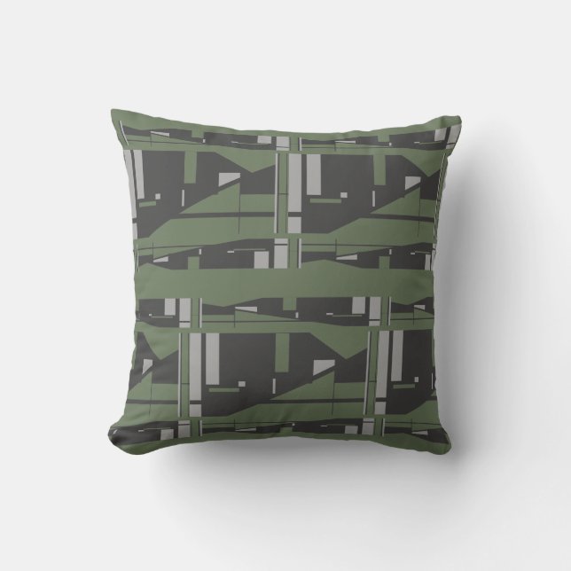 Mediterranean Grey Charcoal on Olive Large Mosaics Cushion (Front)