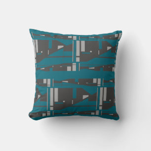 Mediterranean Grey Charcoal Turquoise Large Mosaic Cushion