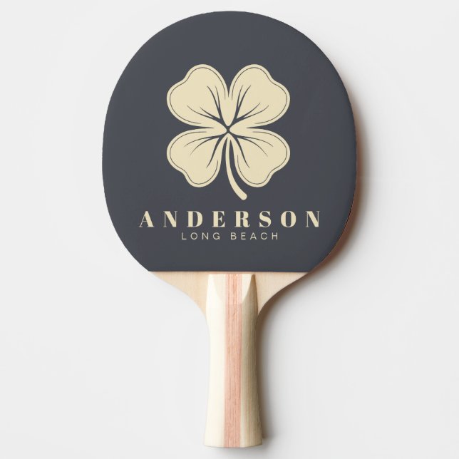 Mediterranean Grey Four Leaf Clover with Name Ping Pong Paddle (Front)