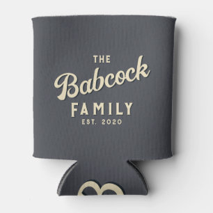 Mediterranean Grey Retro Family Name & Year Can Cooler