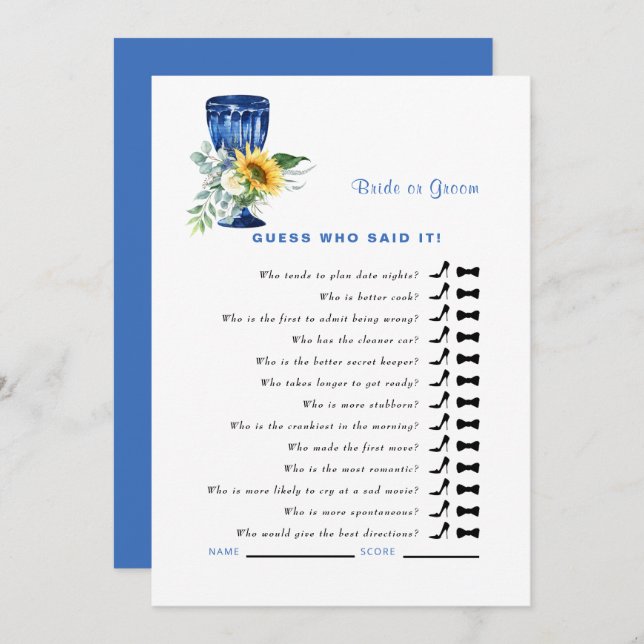 Mediterranean Guess Who Said It Shower Game Invitation (Front/Back)