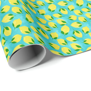 Mediterranean Hand-Painted Lemon Pattern Wrapping Paper