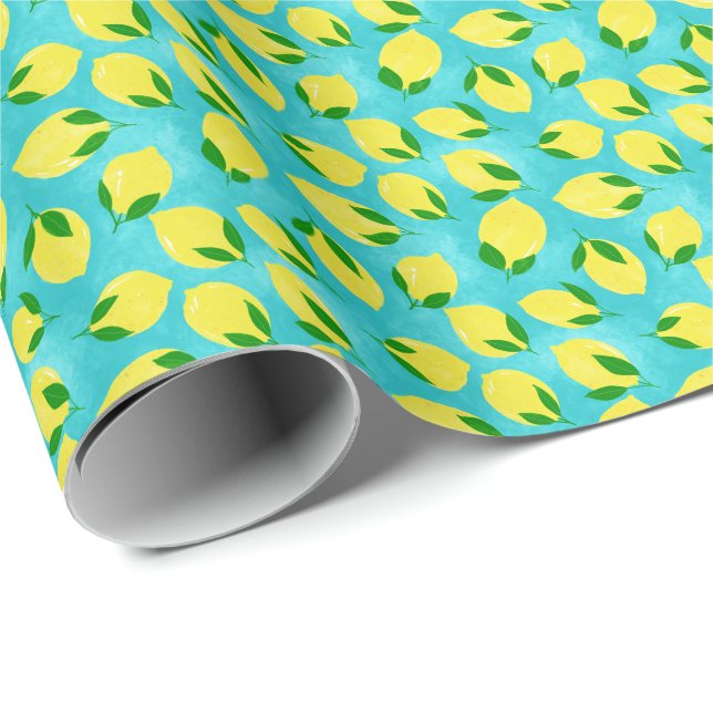 Mediterranean Hand-Painted Lemon Pattern Wrapping Paper (Roll Corner)