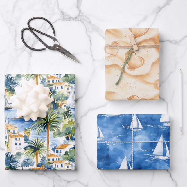 Mediterranean Hearts Sand Bridal Shower Wrapping Paper Sheet (Front)