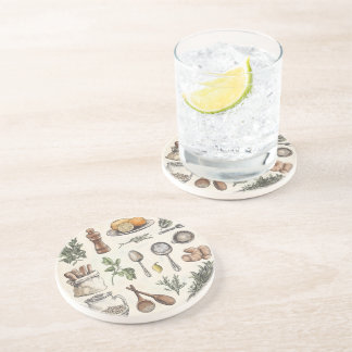 Mediterranean Herbs & Kitchen Essentials Coaster