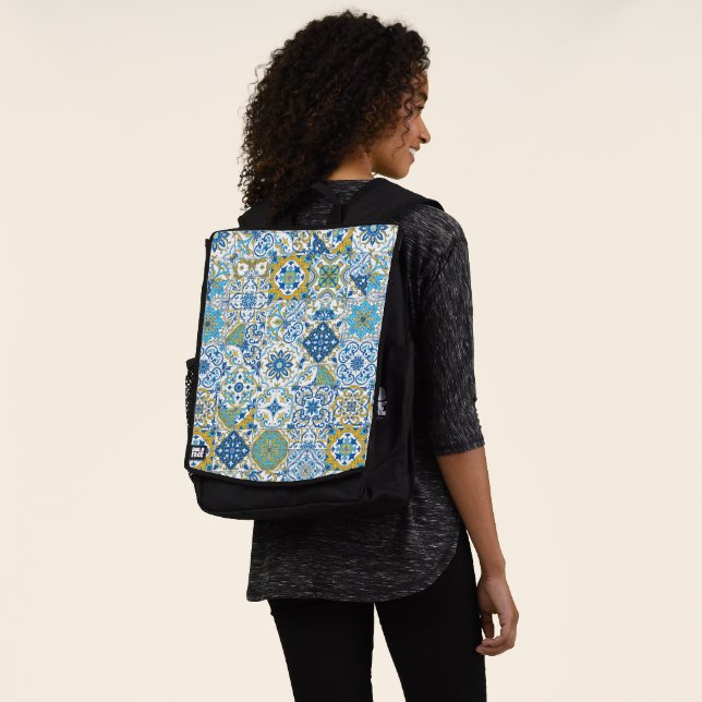 Mediterranean hues/ Azulejo tiles Backpack (Worn)