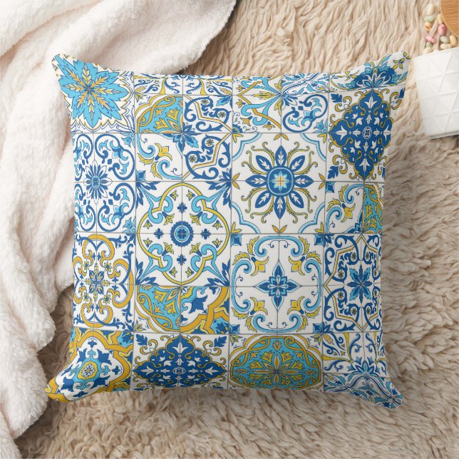 Mediterranean hues/ Azulejo tiles Cushion (Blanket)