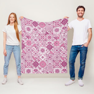 Mediterranean hues/ Azulejo tiles Fleece Blanket