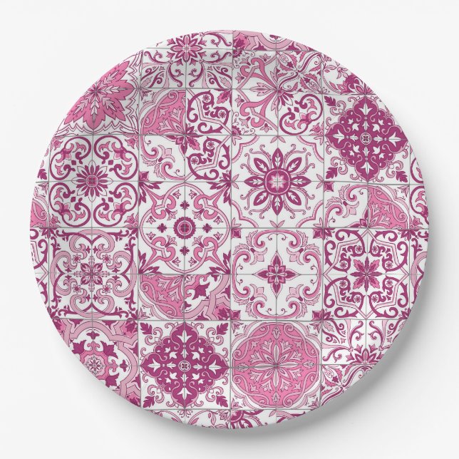 Mediterranean hues/ Azulejo tiles Paper Plate (Front)