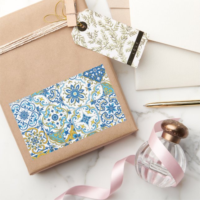 Mediterranean hues/ Azulejo tiles Rectangular Sticker (Gifting)