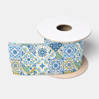 Mediterranean hues/ Azulejo tiles Satin Ribbon