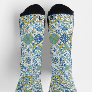 Mediterranean hues/ Azulejo tiles Socks