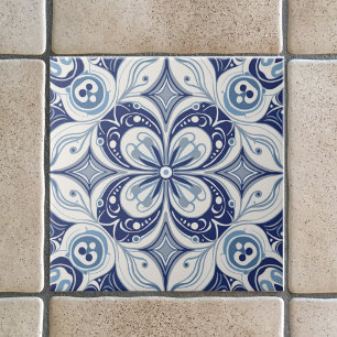 Mediterranean Inspiration Blue Bloom Geometric Tile