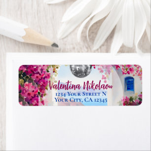 Mediterranean Island Pink Flowers Disco Ball