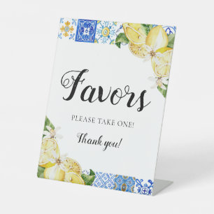 Mediterranean Italian Blue Tile Lemons Favours Sig Pedestal Sign