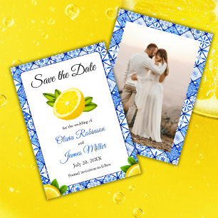 Mediterranean Italian Blue Tile Wedding Photo  Save The Date