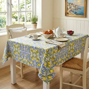 Mediterranean Italian Lemon Blue Tile Pattern Tablecloth