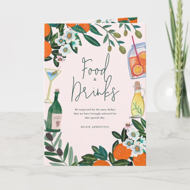 Mediterranean Italian Lemon Pink Wedding Menu (Front)