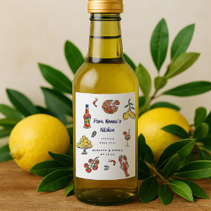 Mediterranean Italian Summer Doodle Mini Favor  Wine Label