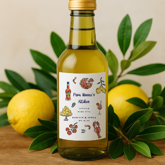 Mediterranean Italian Summer Doodle Mini Favour  Wine Label (Creator Uploaded)