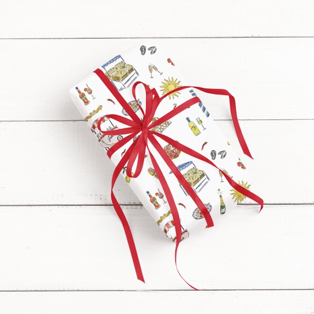 Mediterranean Italian Summer Doodle Wrapping Paper (Creator Uploaded)