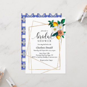 Mediterranean Italy Blue Tiles Bridal Shower  Invitation