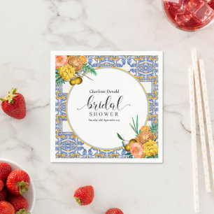 Mediterranean Italy Blue Tiles Bridal Shower Napkin