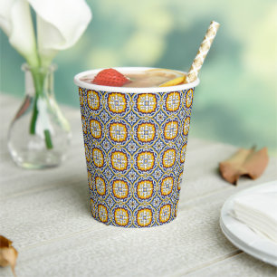 Mediterranean Italy Blue Tiles Bridal Shower  Paper Cups