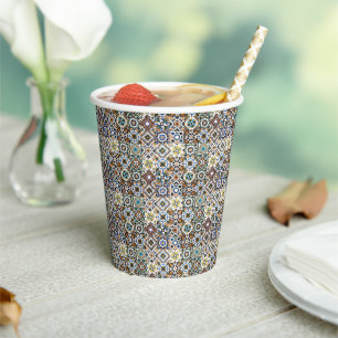 Mediterranean Italy Blue Tiles Bridal Shower  Paper Cups
