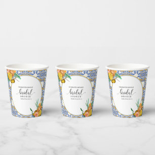 Mediterranean Italy Blue Tiles Bridal Shower Paper Cups