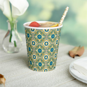 Mediterranean Italy Blue Tiles Bridal Shower  Paper Cups