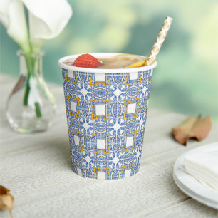 Mediterranean Italy Blue Tiles Bridal Shower  Paper Cups