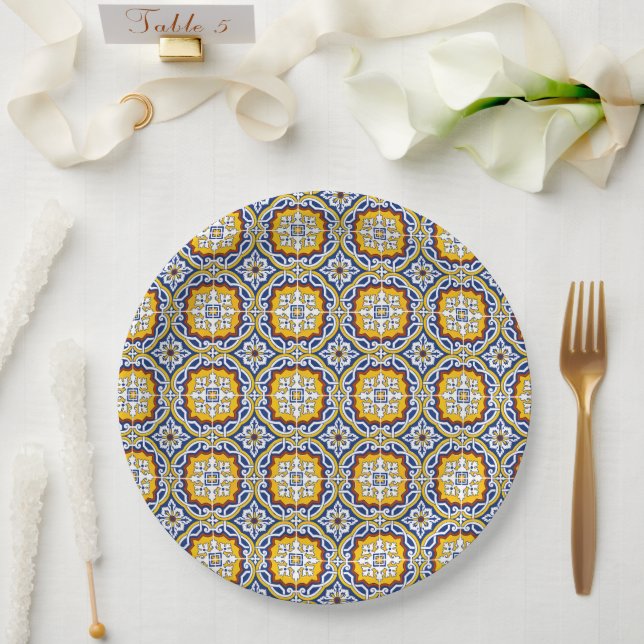 Mediterranean Italy Blue Tiles Bridal Shower  Paper Plate (Wedding)