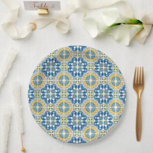 Mediterranean Italy Blue Tiles Bridal Shower  Paper Plate
