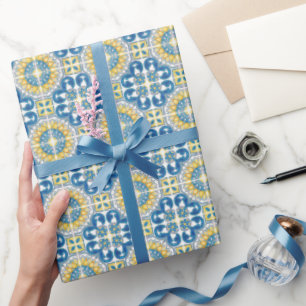 Mediterranean Italy Blue Tiles Bridal Shower  Wrapping Paper