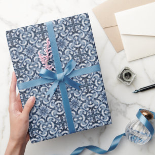 Mediterranean Italy Blue Tiles Bridal Shower Wrapping Paper