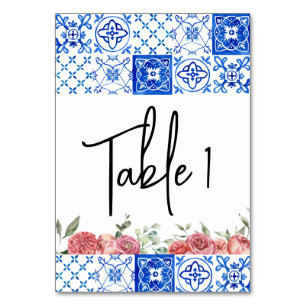 Mediterranean Italy Floral Pink Bridal Shower  Table Number