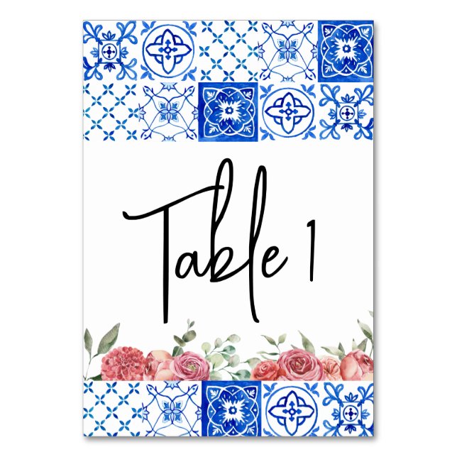 Mediterranean Italy Floral Pink Bridal Shower  Table Number (Front)
