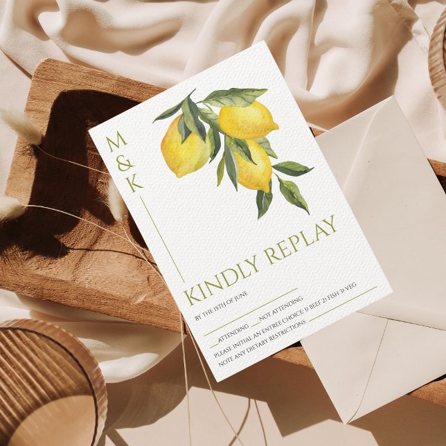 Mediterranean Italy Greece Lemon Vibrant Wedding RSVP Card (Creator Uploaded)