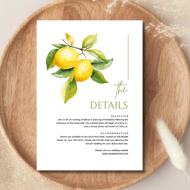 Mediterranean Italy Lemon Vibrant Wedding Details Enclosure Card (Creator Uploaded)