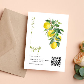 Mediterranean Italy Lemon Vibrant Wedding QR Code RSVP Card