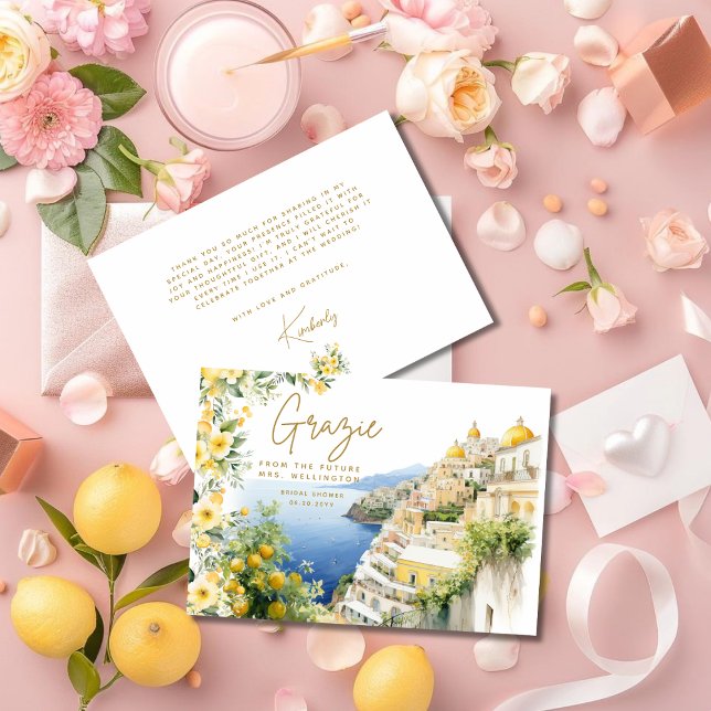 Mediterranean Italy Positano Italian Bridal Shower Thank You Card (Creator Uploaded)