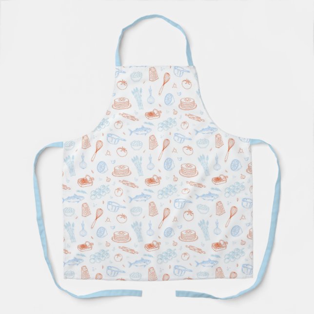 Mediterranean Kitchen Culinary Pattern Chef Apron (Front)