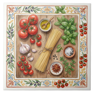 Mediterranean Kitchen Italian Pasta Ingredients Tile