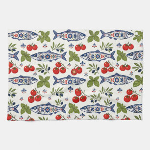 Mediterranean Kitchen Towels, Fish, Tomato & Basil Tea Towel
